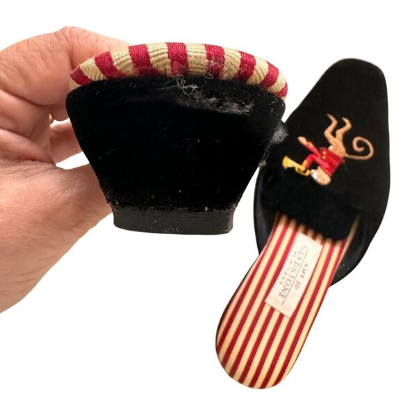 Amy Jo Gladstone Black Velvet Monkey Paying  Trumpet Slip On Mules Size Medium - Picture 13 of 13